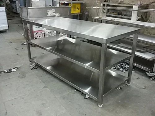 Stainless-steel work table with double shelf